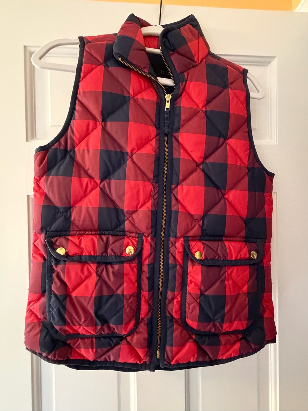 J. Crew Red and Black Quilted Puffer Vest